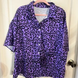 Purple Leopard Print Button-Up Shirt